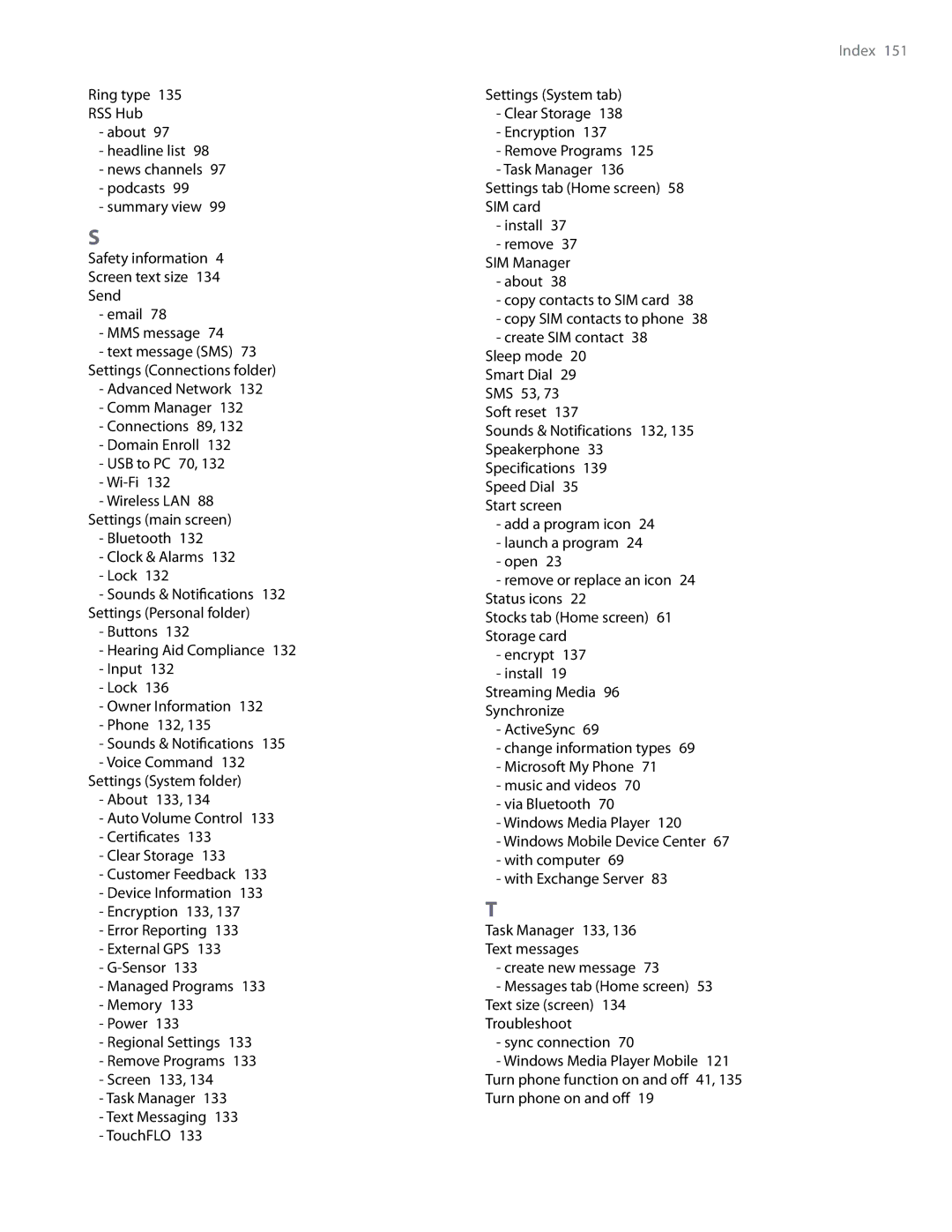 HTC Imagio, WHIT100 user manual Index  